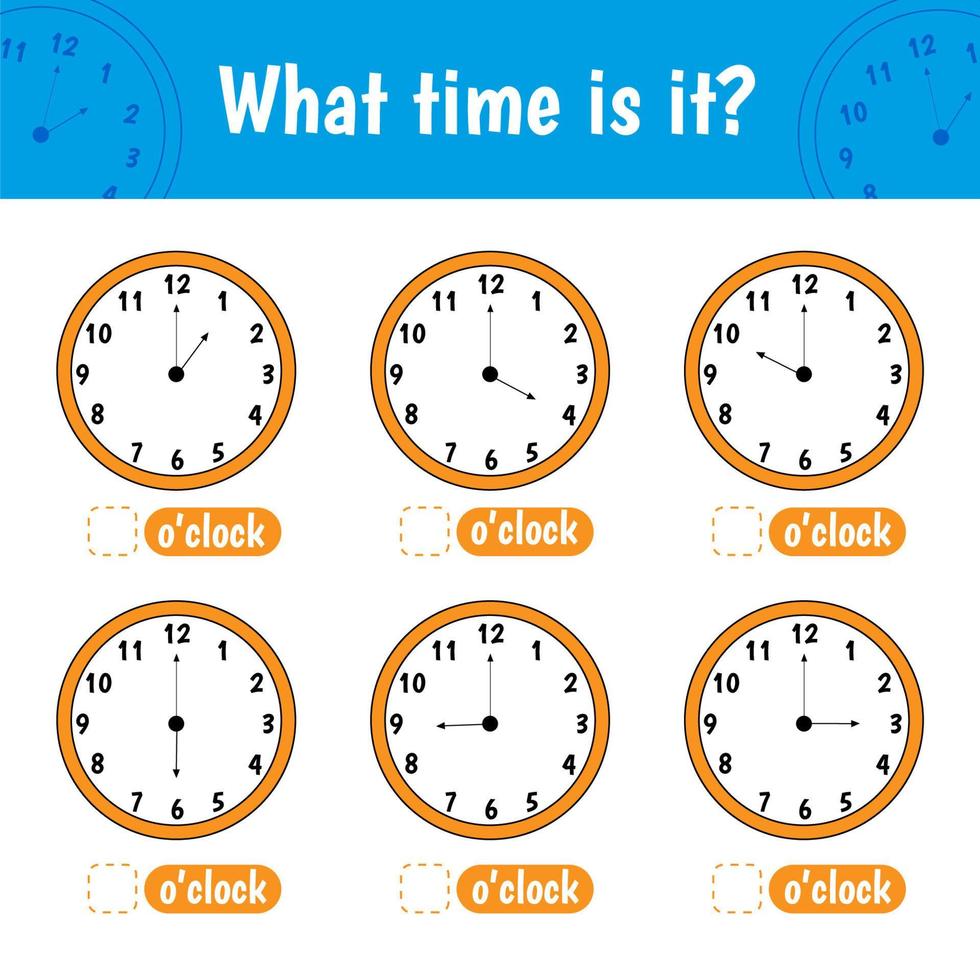 What time is it.  Kids learning time vector
