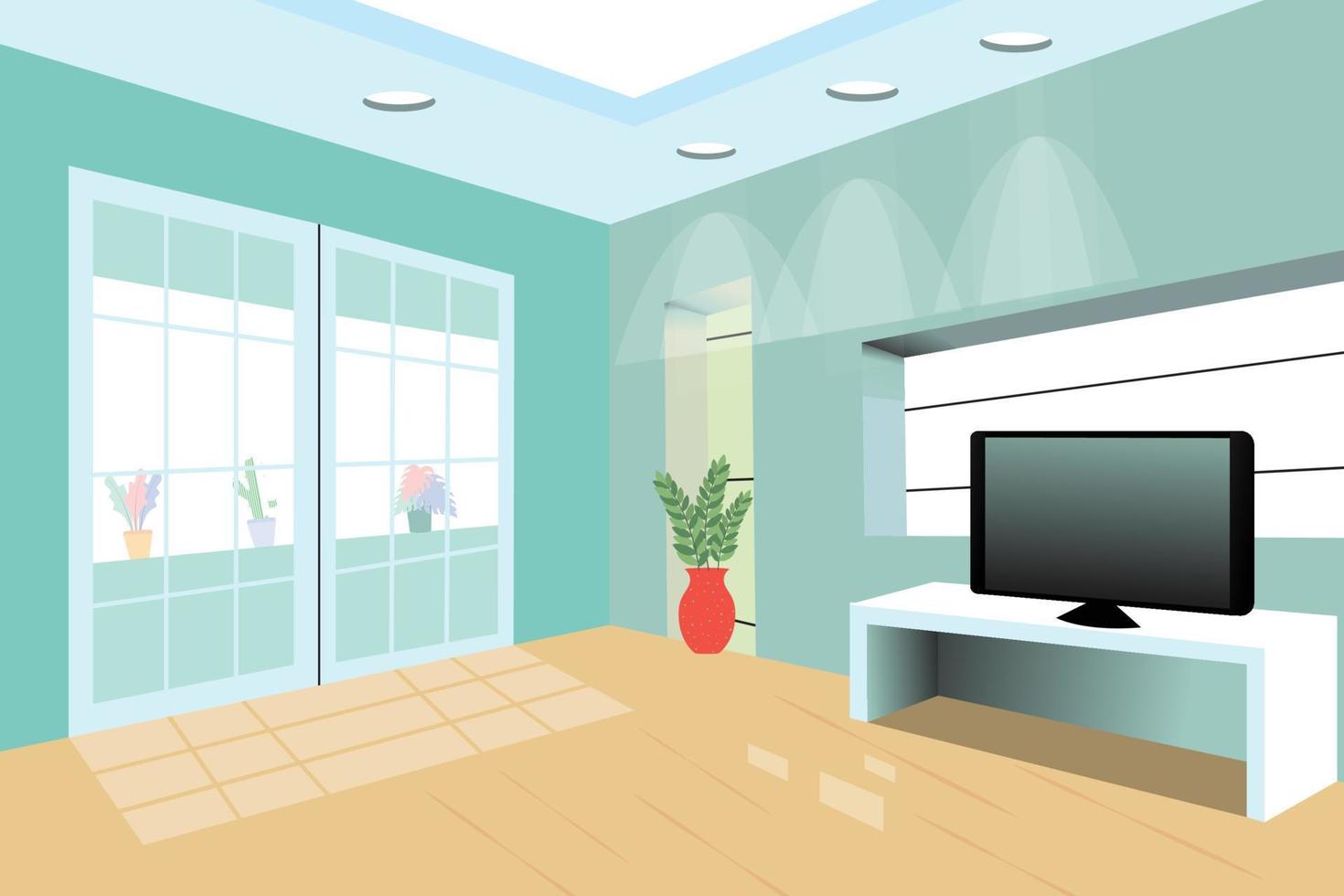 minimalist room background with flower pot accessories and television vector