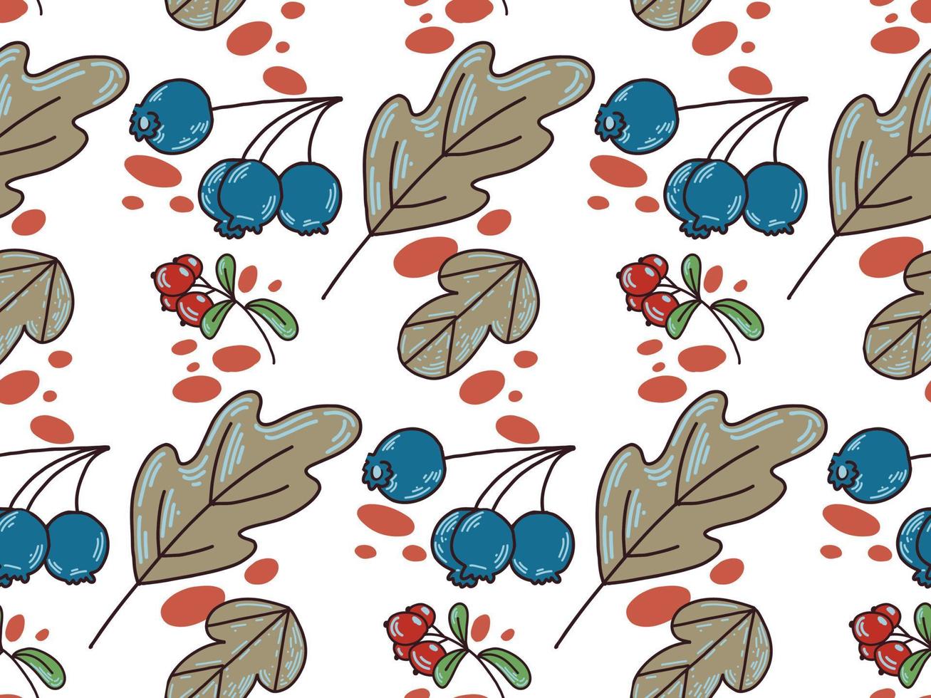Seamless pattern on a light background drawn in a vector. Wild berries and leaves. Suitable for decoration and printing design. vector