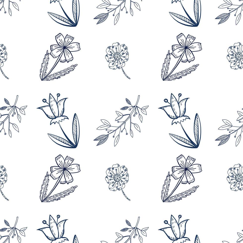 Seamless pattern on a light background drawn in a vector. Black and white flowers on a light background. Suitable for decoration and printing design, textiles, scrapbooking and creativity. vector