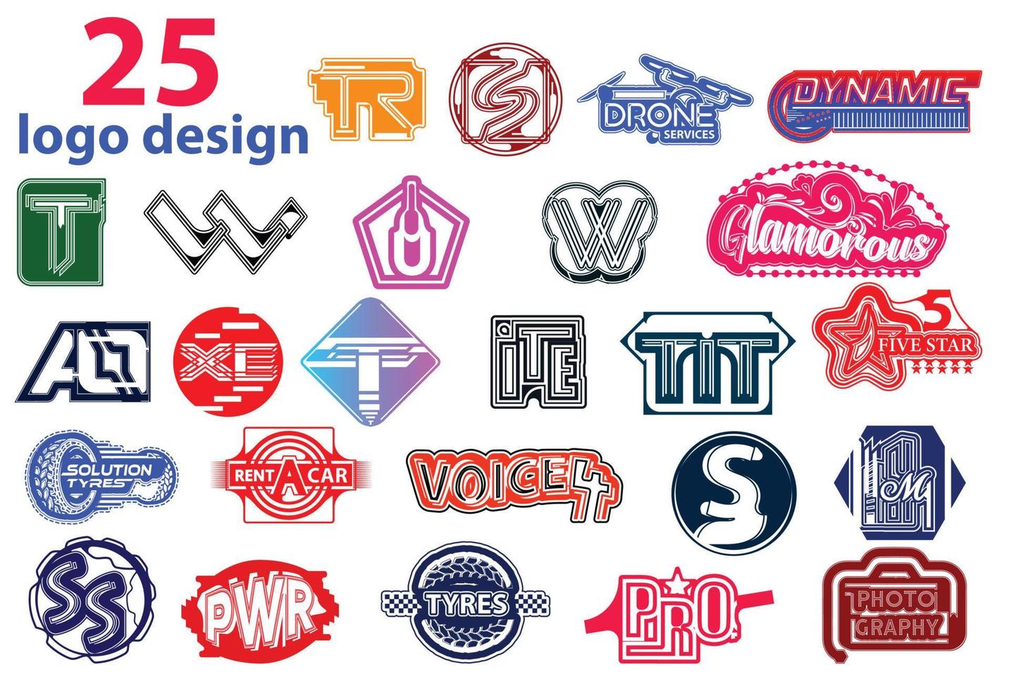 Professional new letter logo and icon design bundle 25 vector