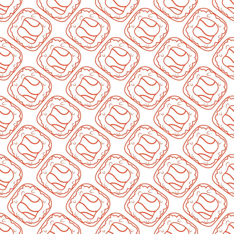 Seamless vector pattern with orange sushi rolls. Asian food background