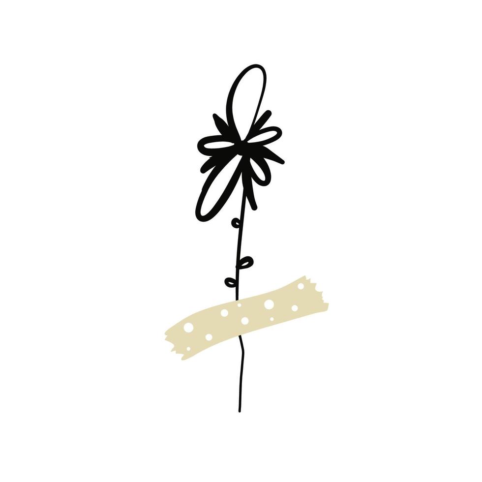 Set of three twigs with purple flowers pinned with a tape. vector