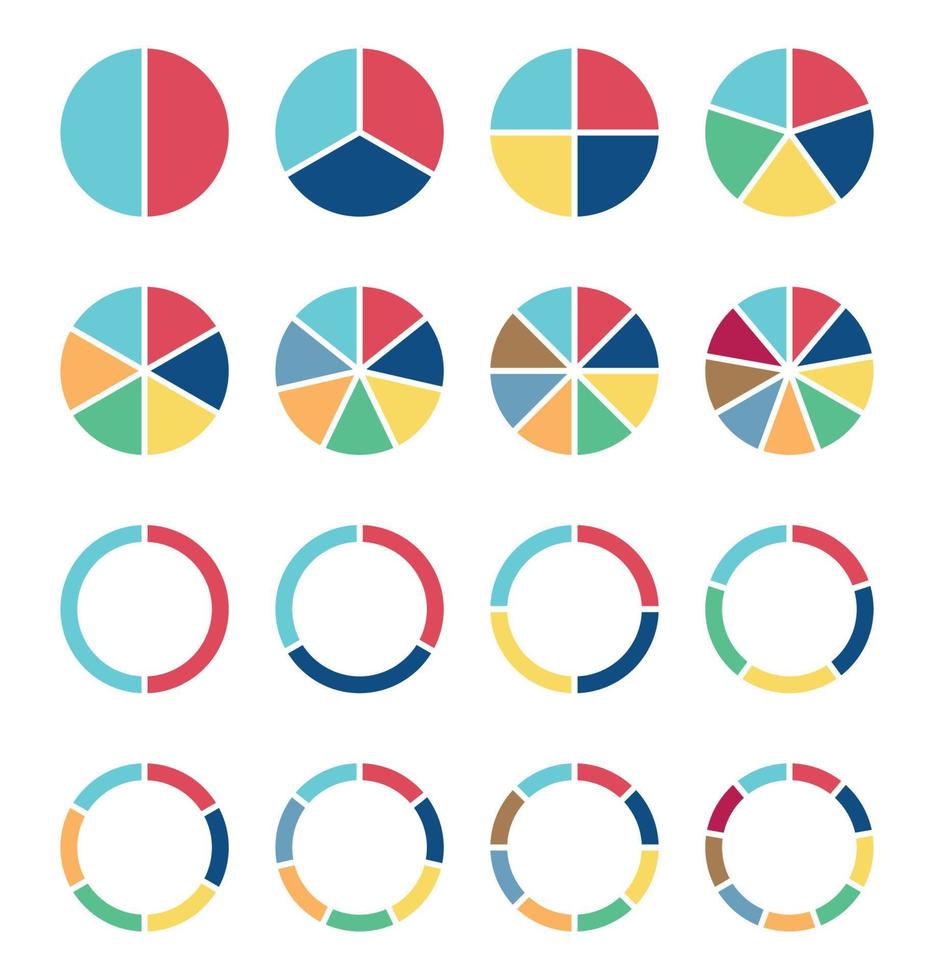 circulo tarta cartas redondo diagrama secciones o pasos sencillo de colores conjunto vector