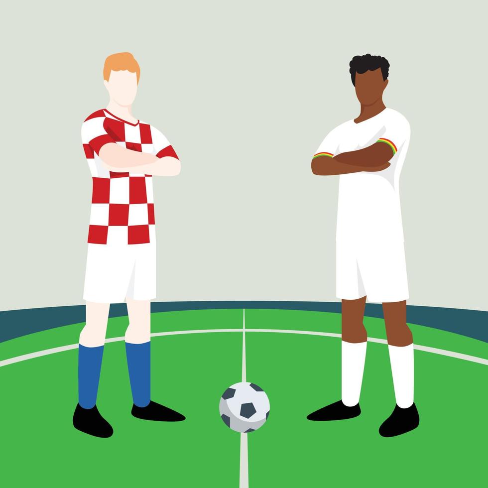 partido avance mostrando dos masculino futbolistas dentro un fútbol americano campo vector ilustración. Croacia vs Ghana.