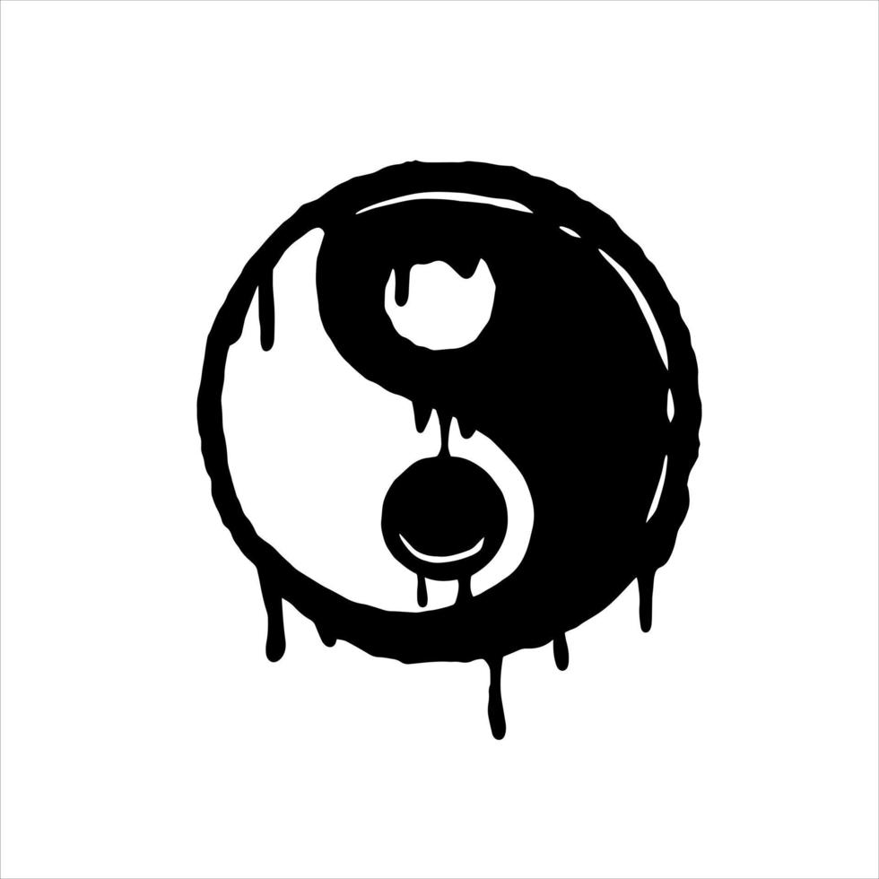 Yin Yang Sign. Black white dao symbol. Brush stroke hand drawn illustration vector