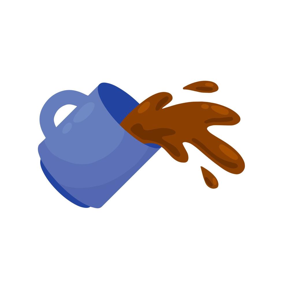 Spilled Cup of coffee. Spray and drop. Sloppy handling in kitchen. Drink with caffeine. Cartoon flat illustration. vector