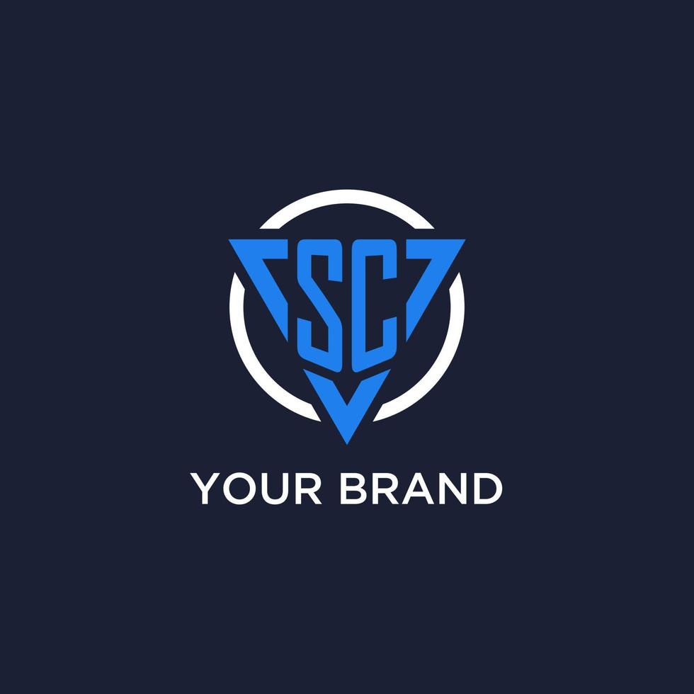SC monogram logo with triangle shape and circle design elements vector