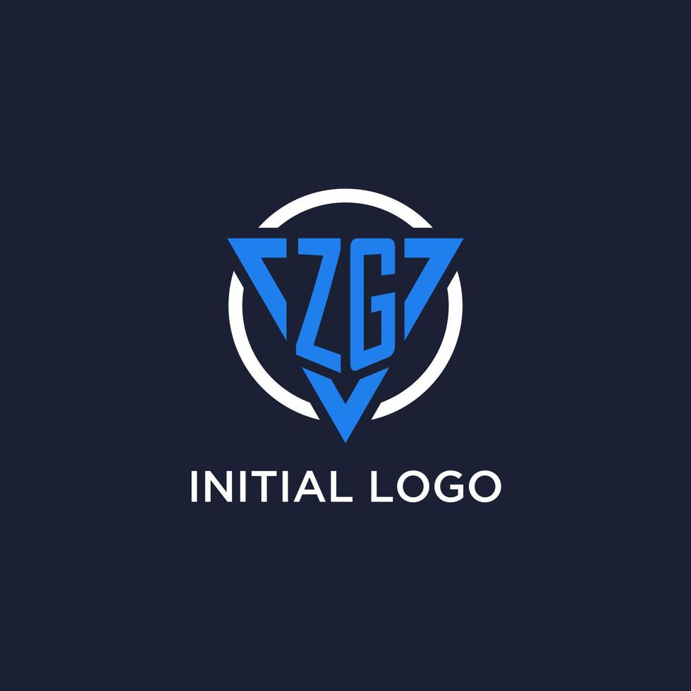 ZG monogram logo with triangle shape and circle design elements vector