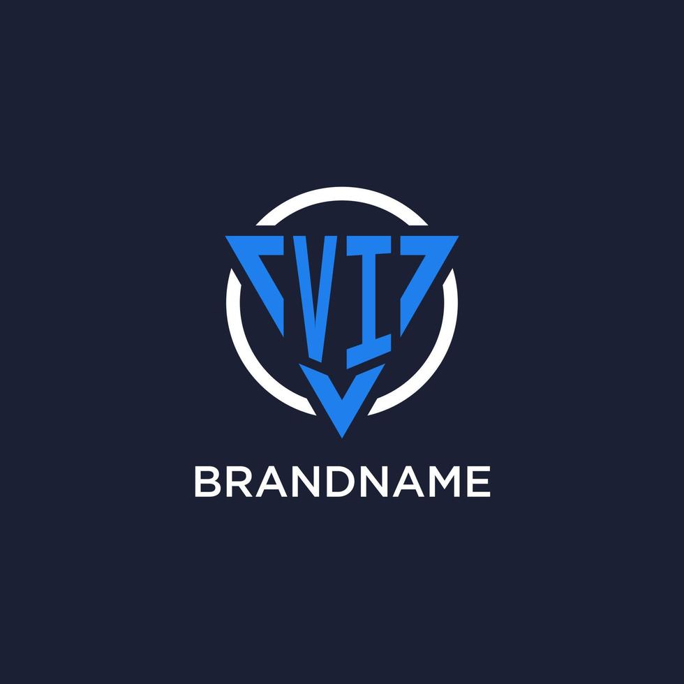 VI monogram logo with triangle shape and circle design elements vector