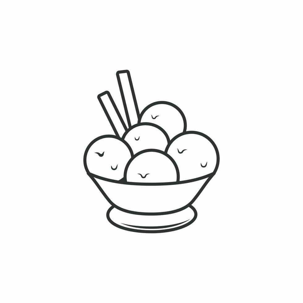 Melting ice cream balls in the medium cup isolated on pink background. vector flat outline icon.