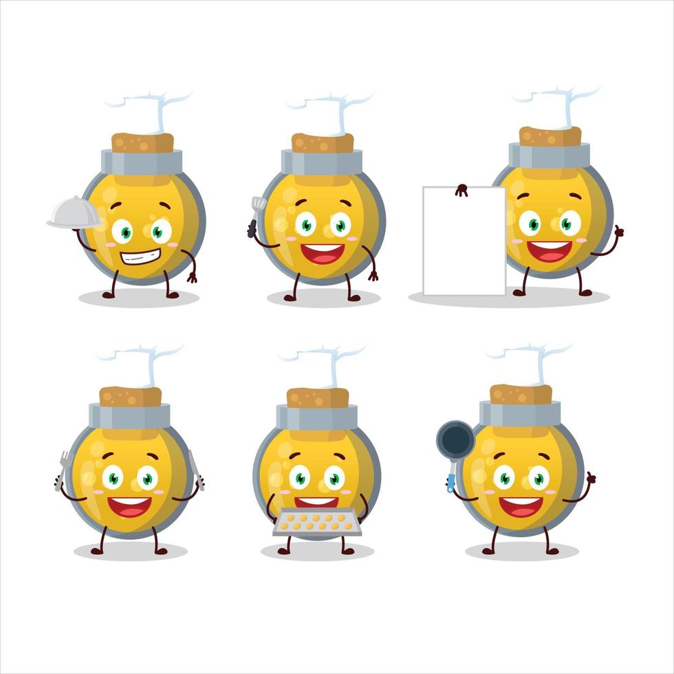 Cartoon character of golden potion with various chef emoticons vector