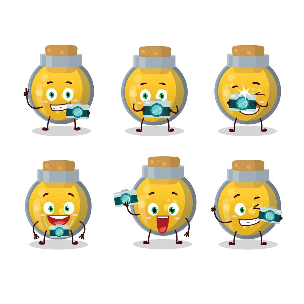 Photographer profession emoticon with golden potion cartoon character vector