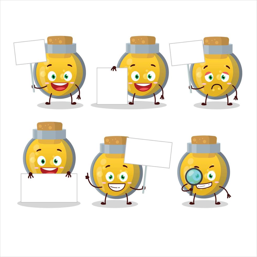 Golden potion cartoon character bring information board vector