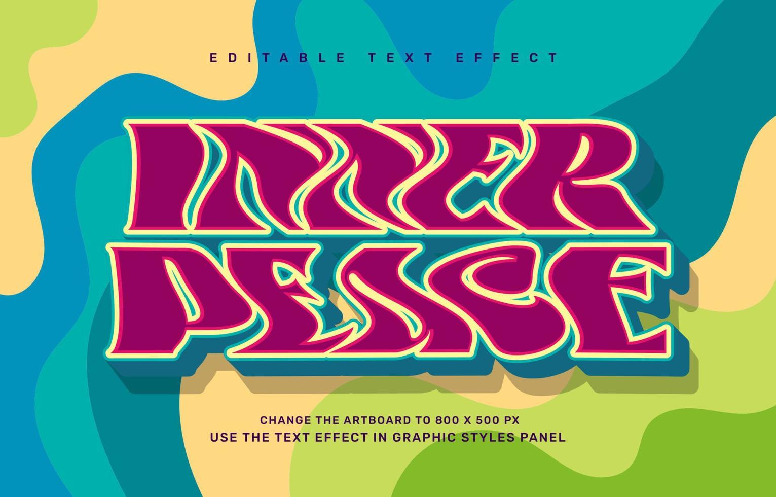 Inner peace, groovy quote editable text effect template vector