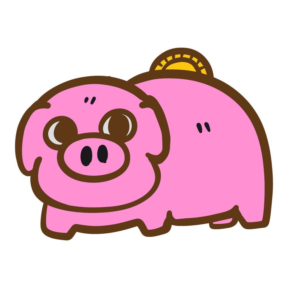 Hand drawn funny piggy bank cartoon illustration isolated on white vector