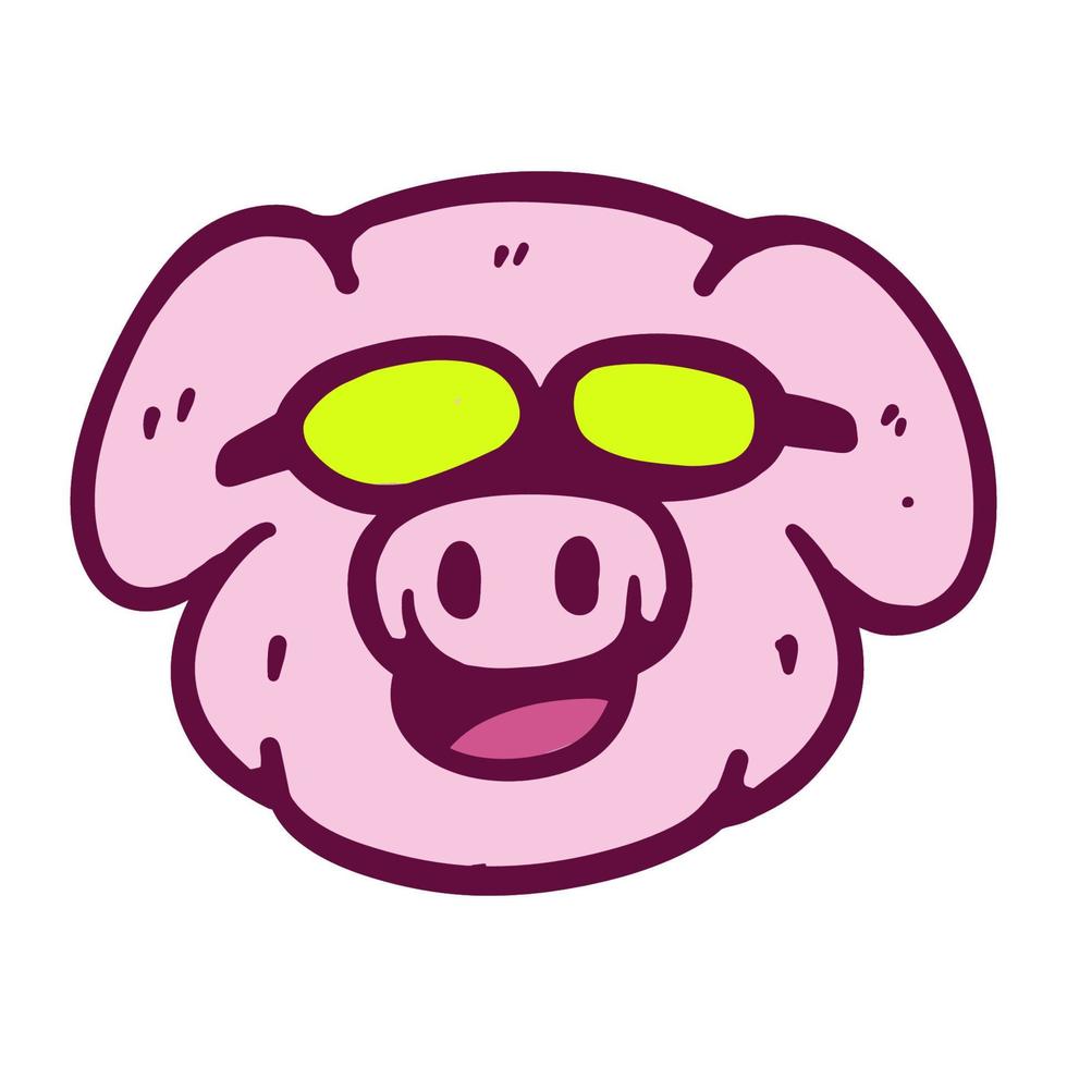 Hand drawn funny pig head with cool glasses cartoon illustration isolated on white vector