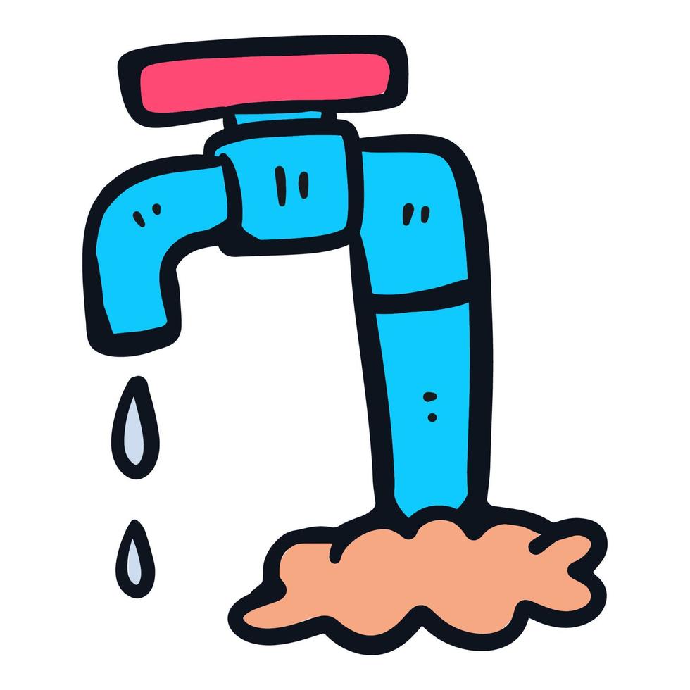 Hand drawn water faucet cartoon illustration isolated on white vector