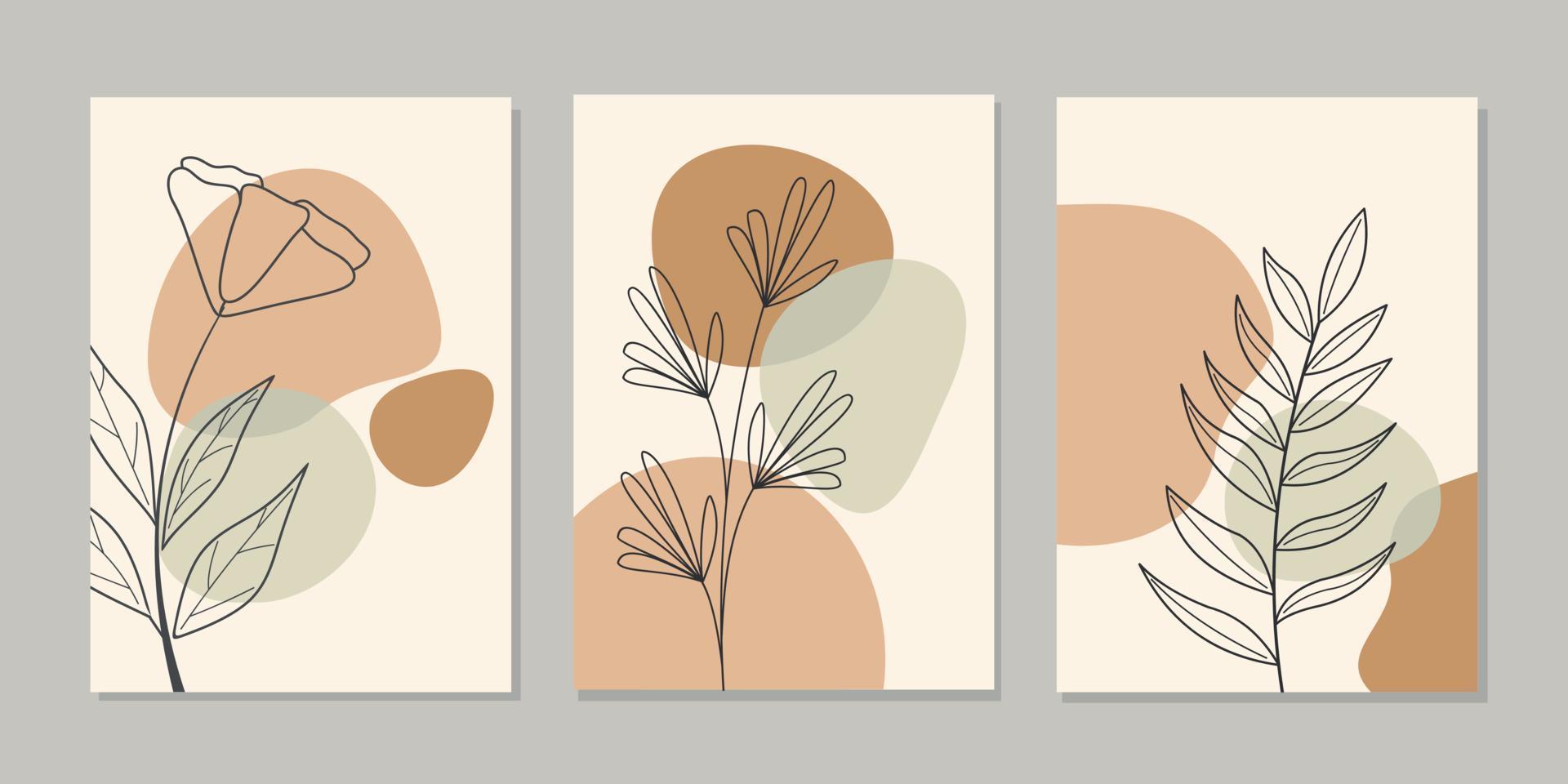 conjunto de sencillo pared colgando plantillas con hermosa mano dibujado floral decoraciones resumen botánico antecedentes para fondo de pantalla, póster, interior, esperando habitación, habitación habitación, vivo habitación vector