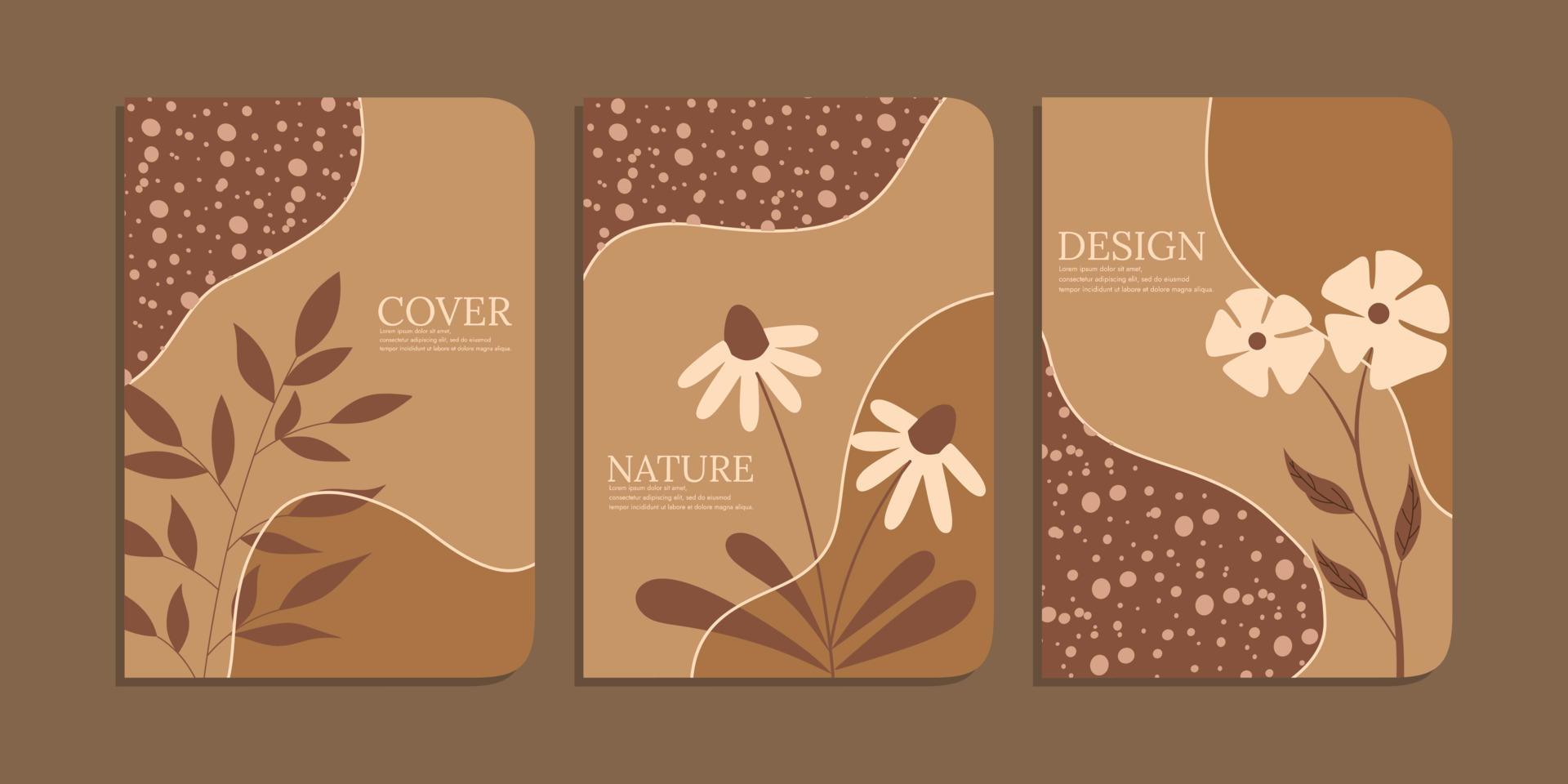 conjunto de sencillo libro cubrir plantillas con hermosa mano dibujado floral decoraciones resumen botánico fondo.tamaño a4 para computadora portátil, diarios, planificador, escuela, folleto, libro, catalogar vector