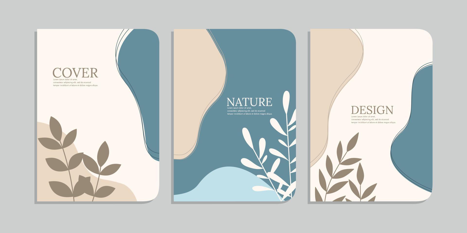 set of simple book cover templates with beautiful hand drawn floral decorations. abstract botanical background.size A4 For notebook, diaries, planner, school, brochure, book, catalog vector