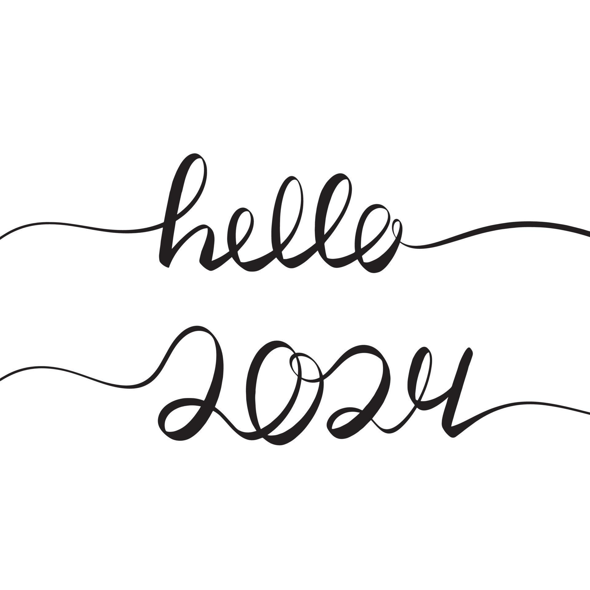 Square banner, hello 2024. Handwriting one line continuous lettering illustration. 22360041
