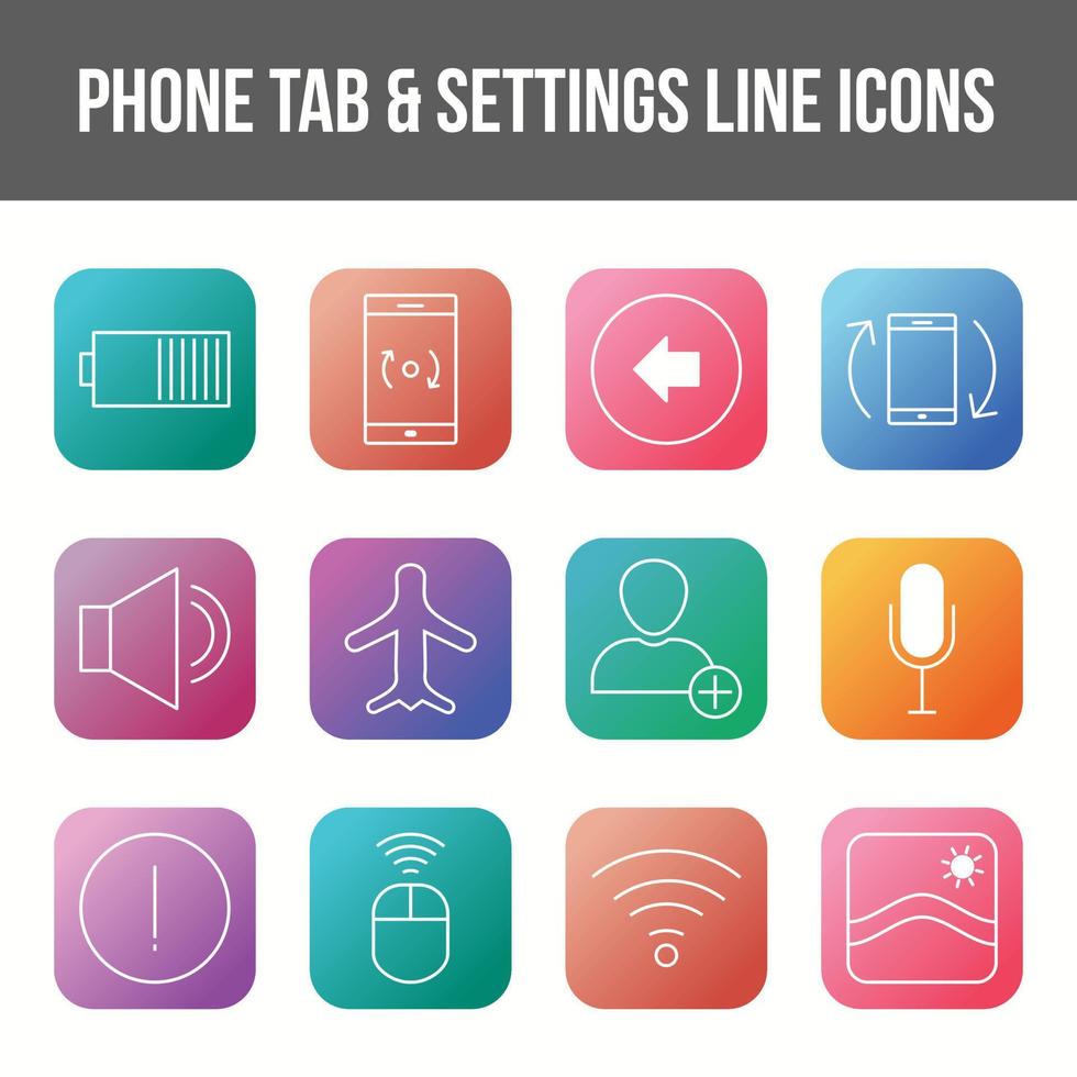Unique phone tab and settings vector line icon set