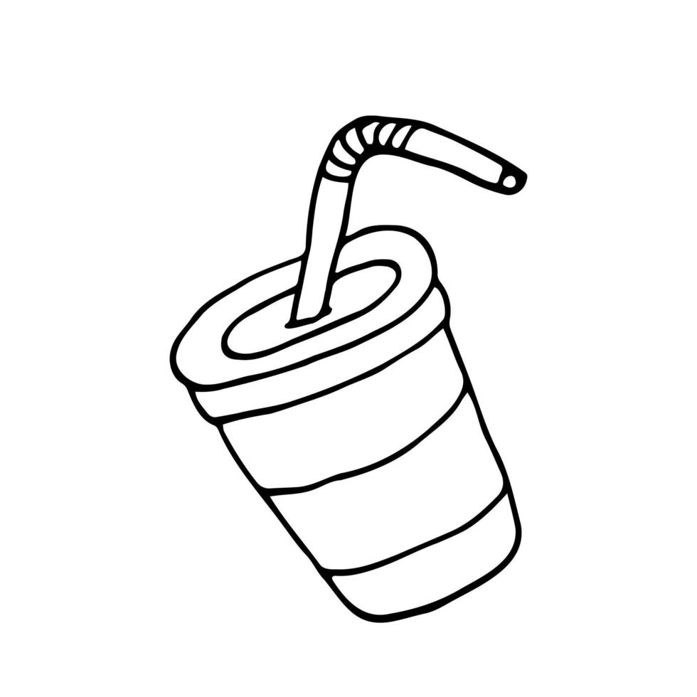 Cool drink cup with straw. Cartoon vector and illustration, isolated on white background.