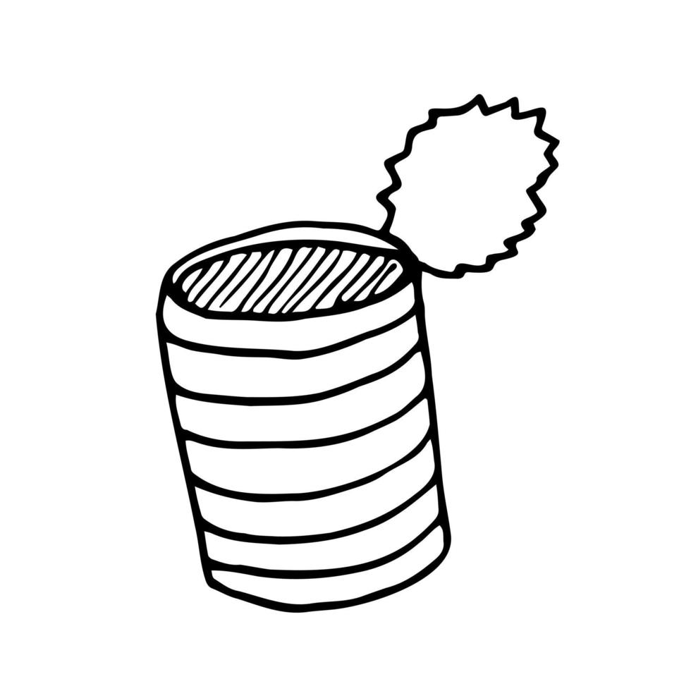 Old tin can in vector isolated on the white background. Retro hand drawn illustration of trash