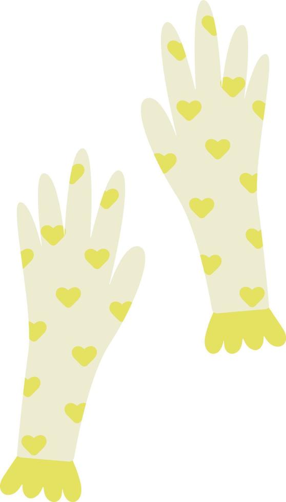 Vector Cute Woman Yellow Garden Gloves with hearts. Technical gloves illustration on transparent background. Accessories Haberdashery