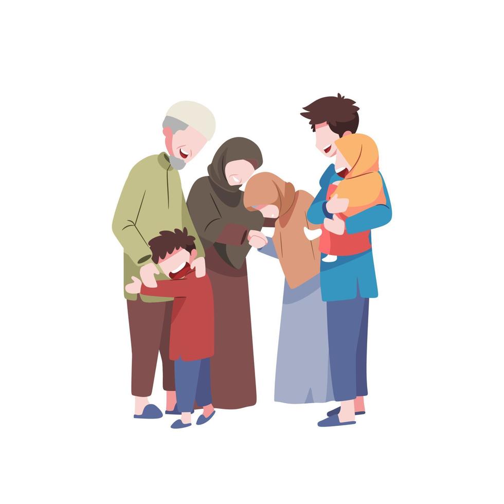 A cartoon illustration of a family with a baby on the front. vector