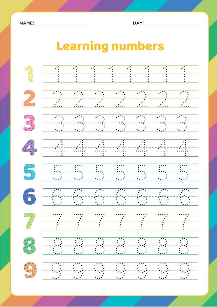 Worksheet for learning numbers, kids learning material, kids activity page Free Vector