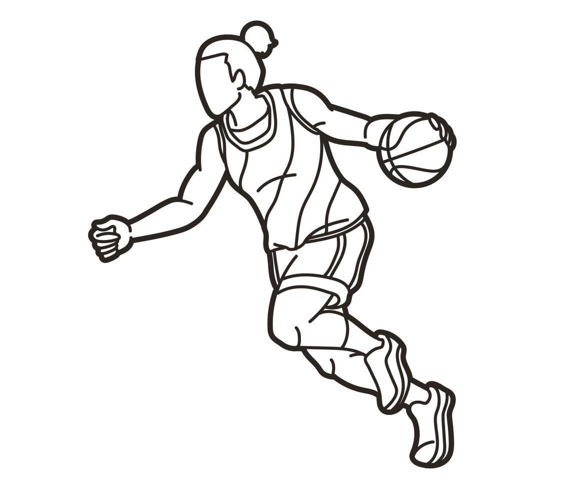 Outline Basketball Female Player Action vector