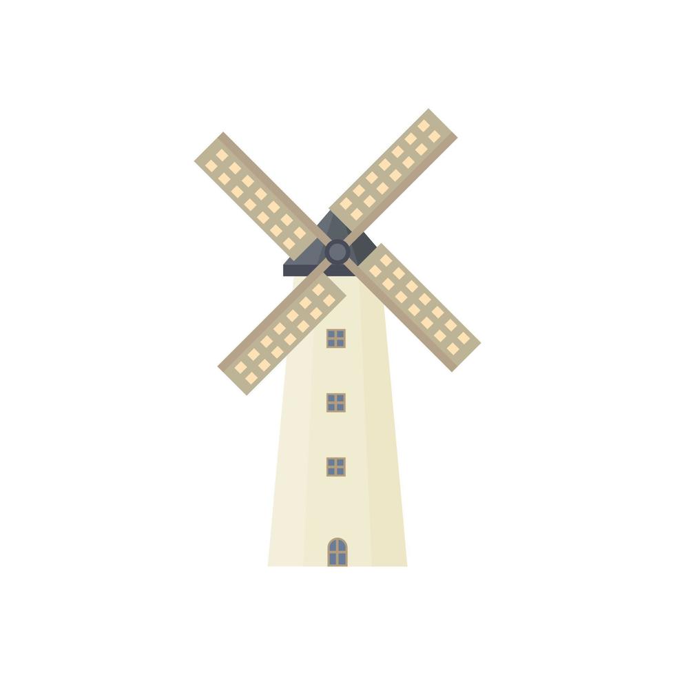 Traditional dutch windmill flat design vector illustration. Traditional dutch farm buildings for grinding wheat grains to flour. countryside architecture isolated on white background