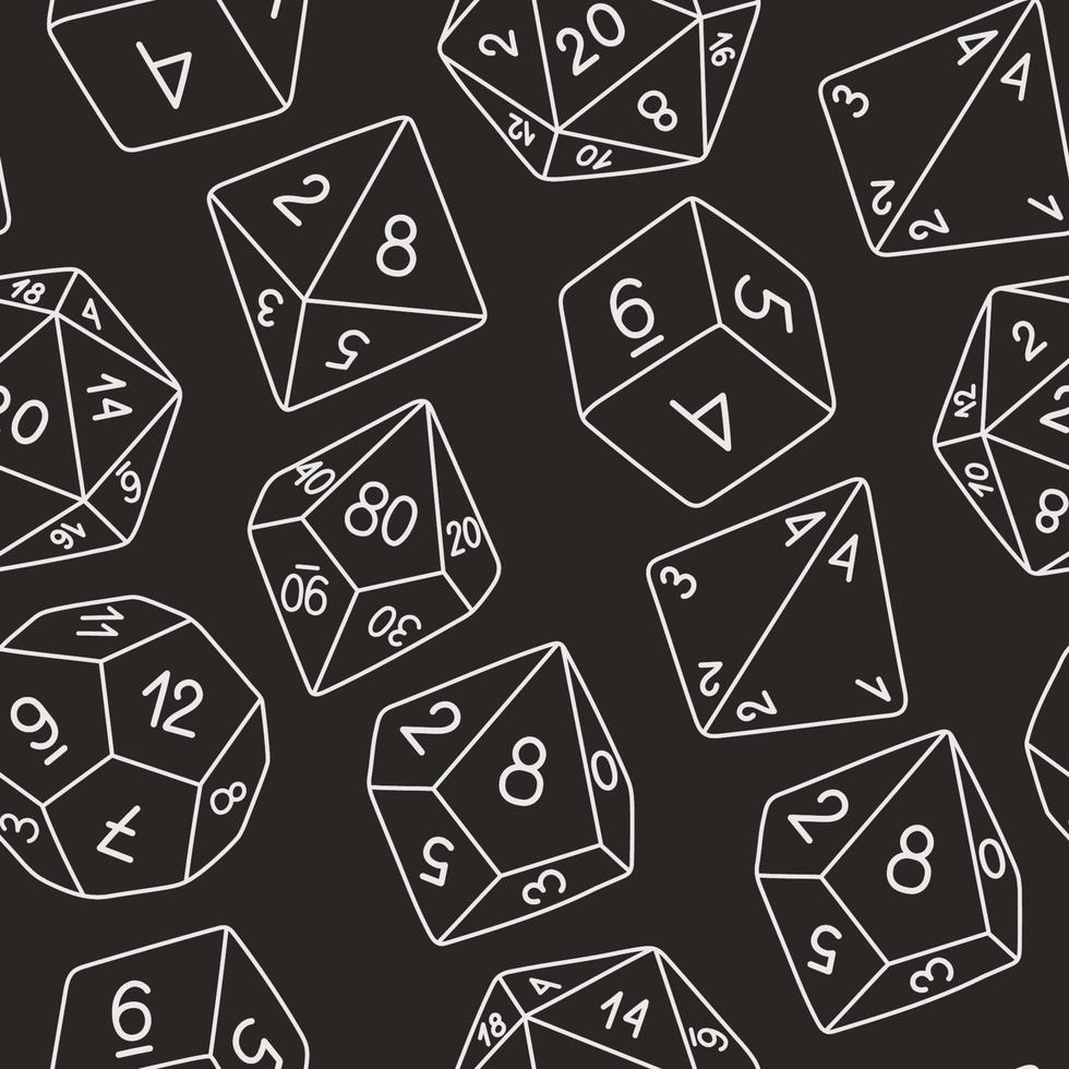 D8 D10 D12 D20 Dice for Board games seamless pattern. RPG dice set for table game. Vector illustration