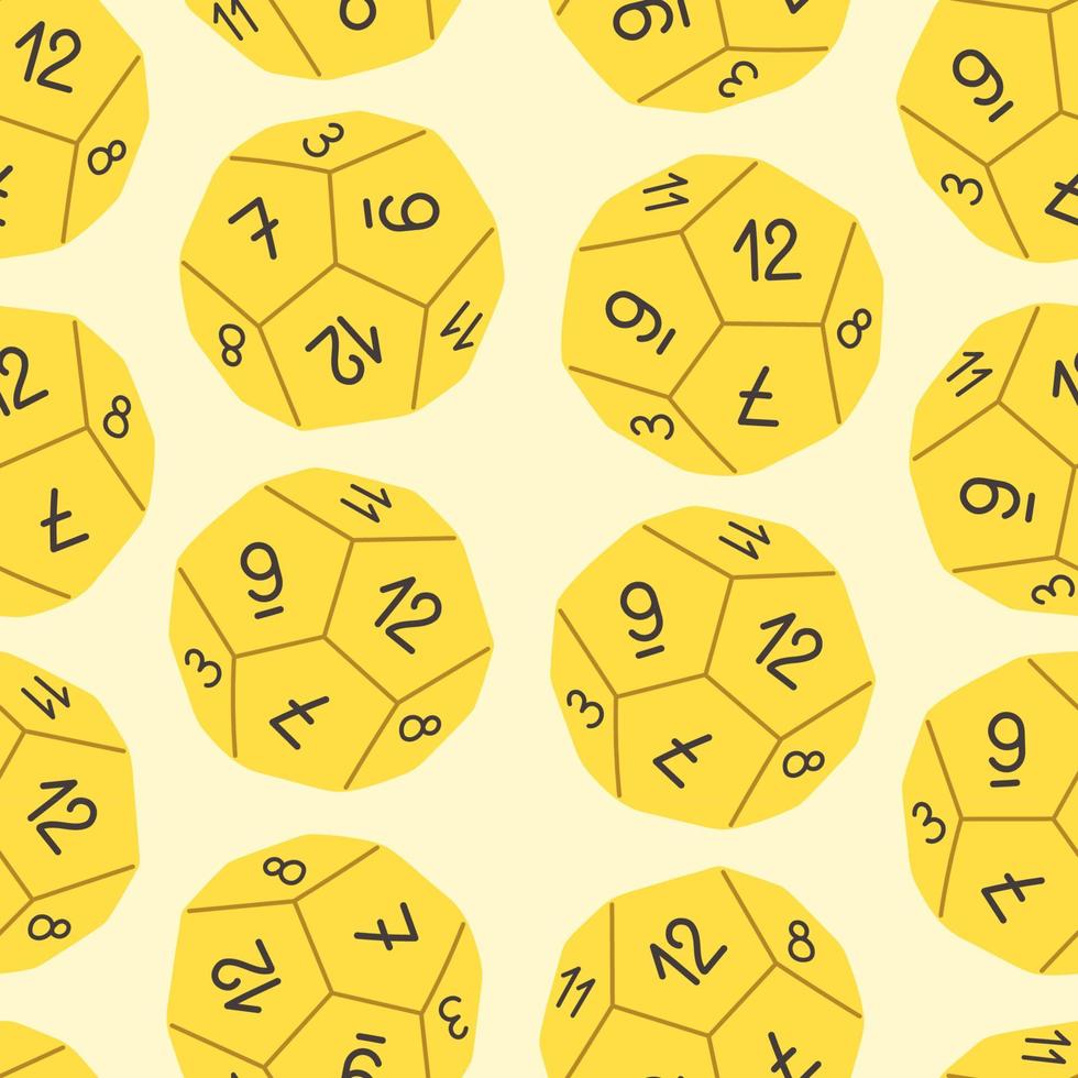 D8 D10 D12 D20 Dice for Board games seamless pattern. RPG dice set for