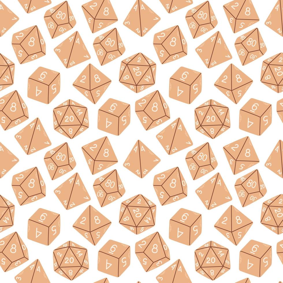 D8 D10 D12 D20 Dice for Board games seamless pattern. RPG dice set for table game. Vector illustration