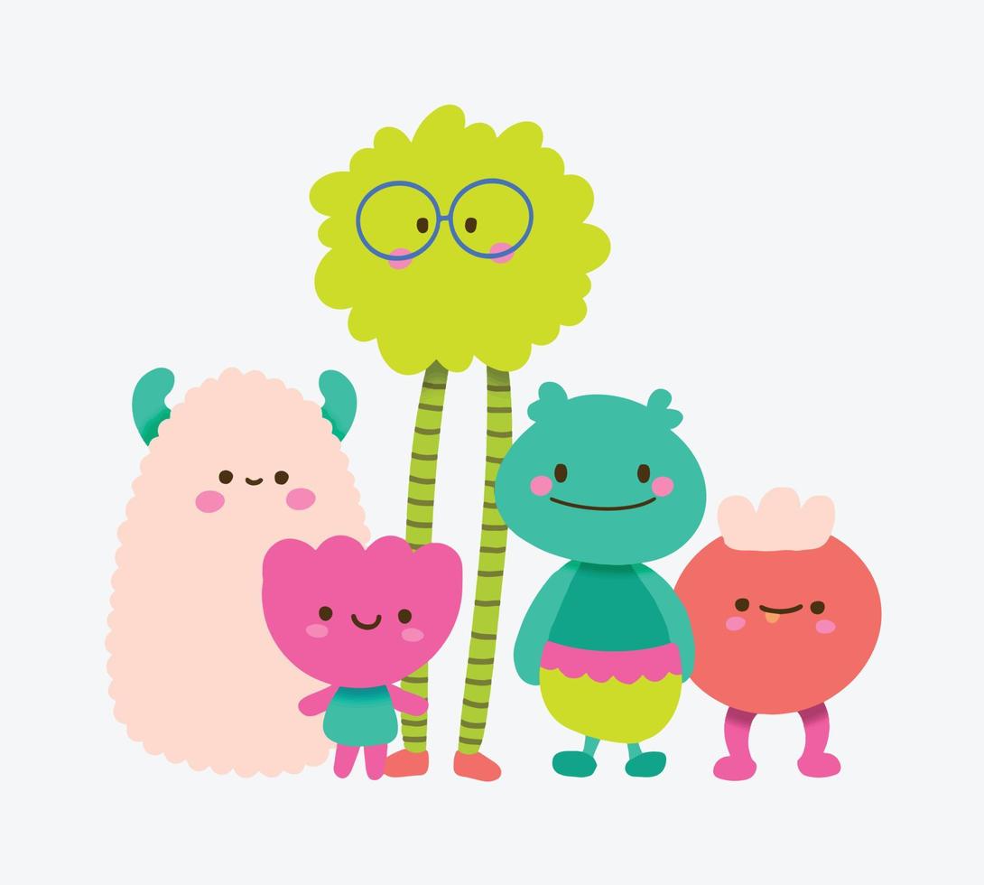 Cute Smiling Monsters Standing Vector