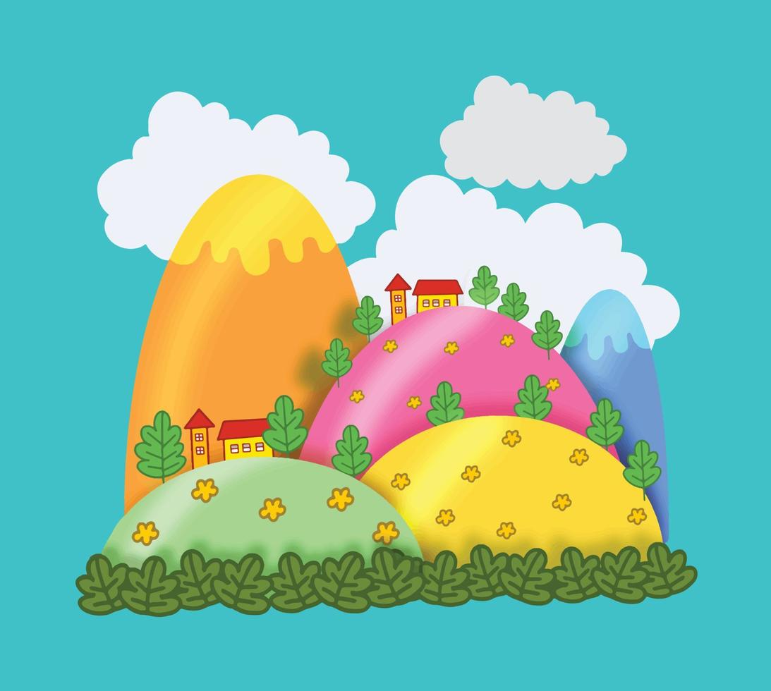 Colorful Whimsical Mountains Vector