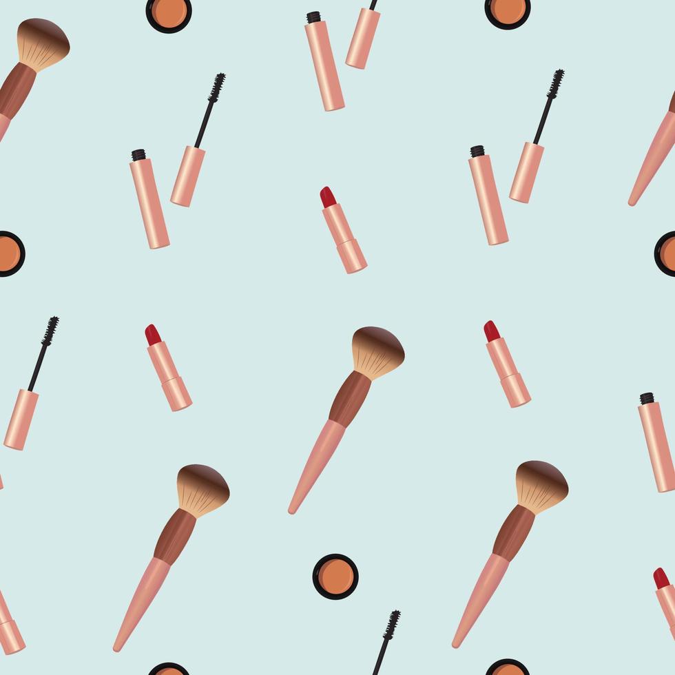 Seamless pattern with a set of cosmetics, cute cartoon style vector