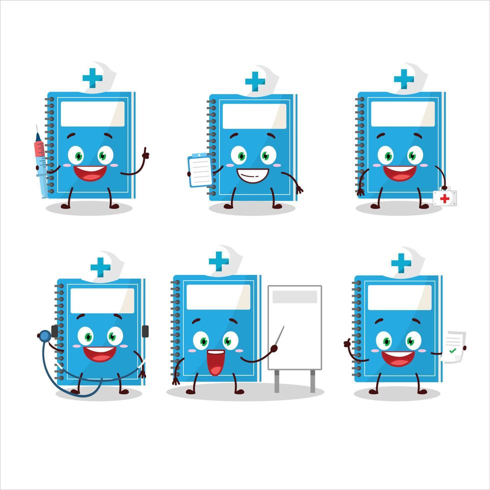 médico profesión emoticon con azul estudiar libro dibujos animados personaje vector