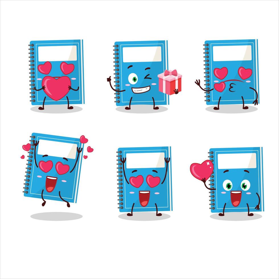 Blue study book cartoon character with love cute emoticon vector