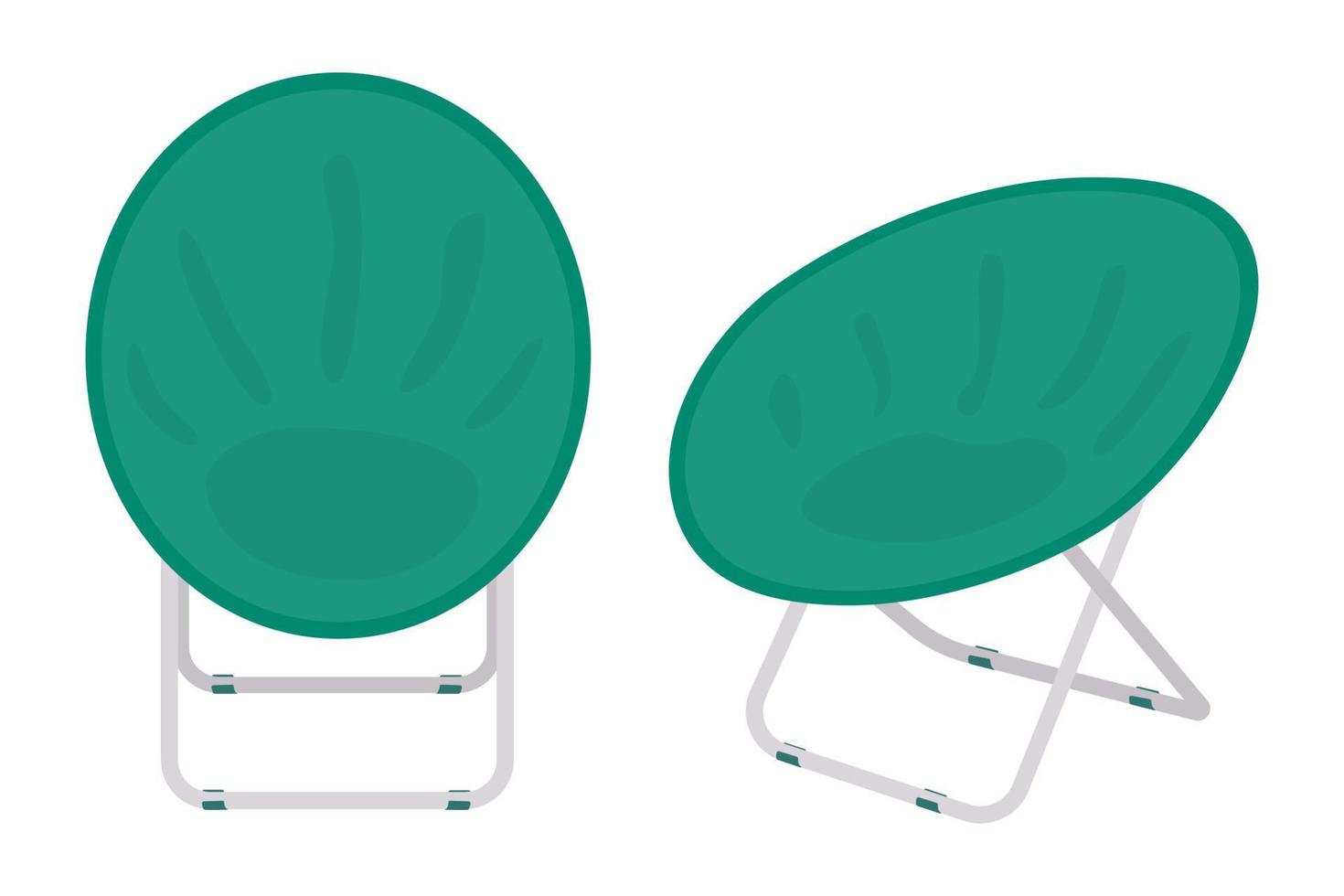 Outdoor folding chair. Camping furniture side view and straight. vector