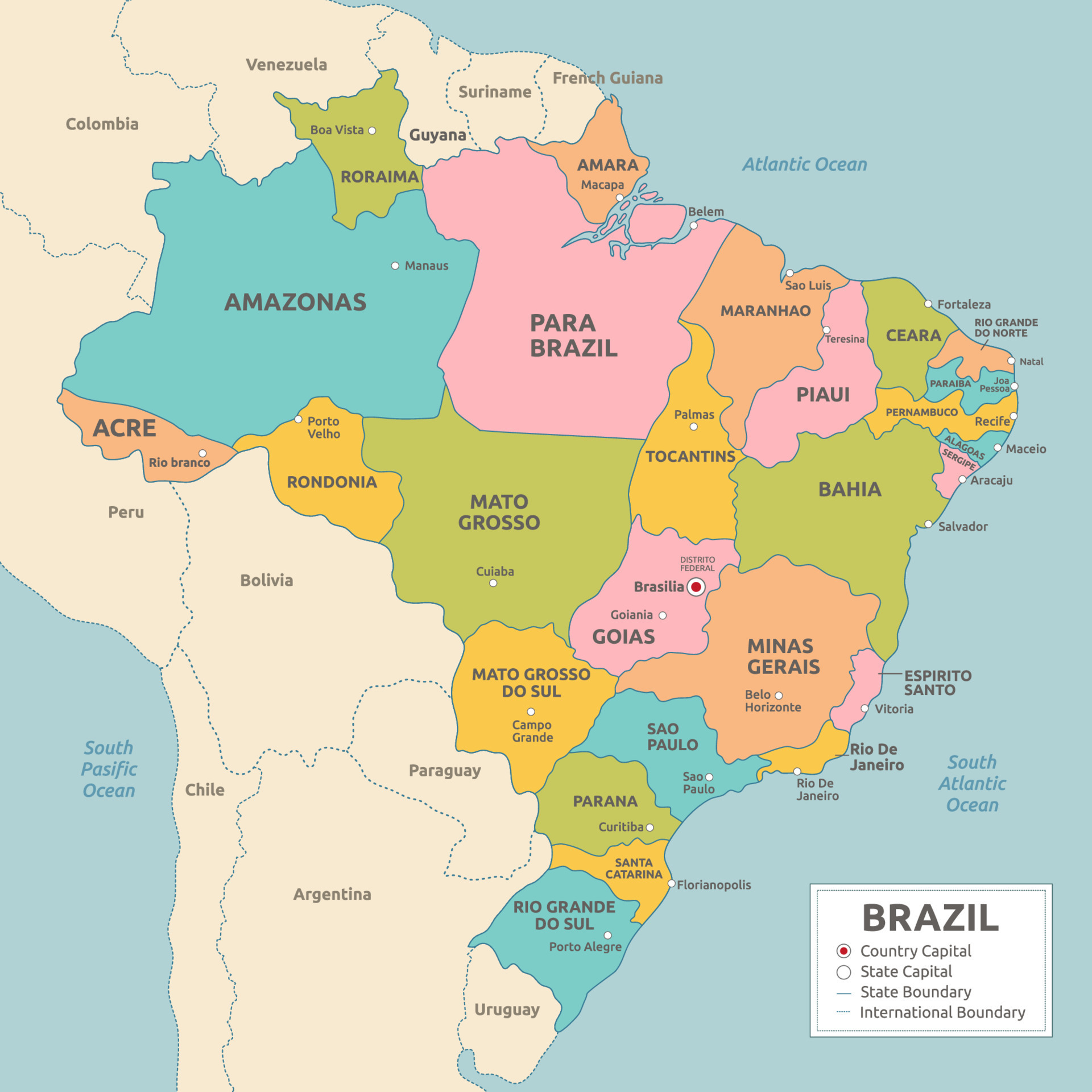 detallado país mapa de Brasil 22362813 Vector en Vecteezy