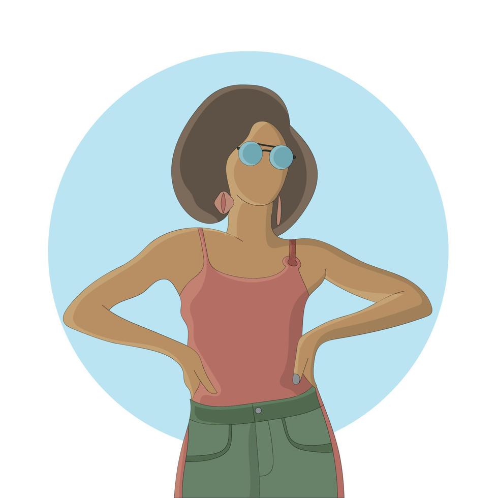 flat design of fashionable girl with wearing sun glasses on white and blue background vector