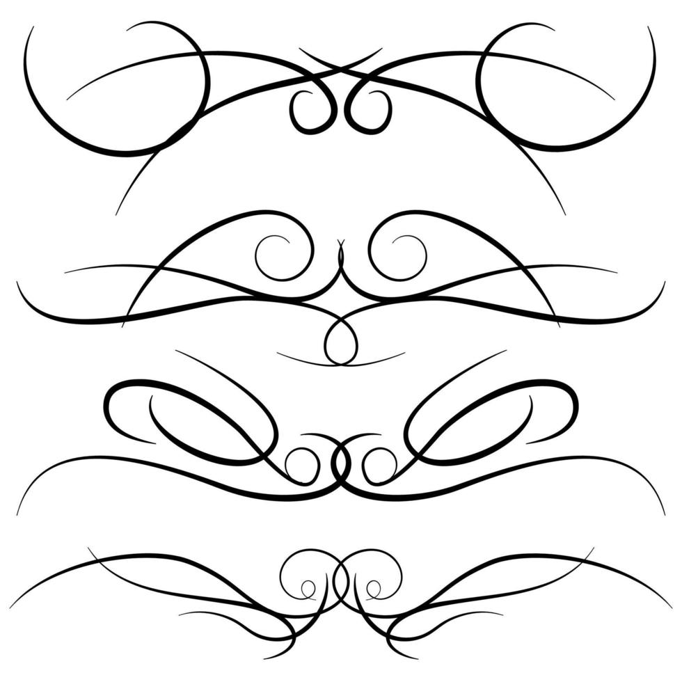 Set of vintage decorative curls, swirls, monograms and calligraphic borders. Line drawing design elements in black color on white background. Vector illustration.