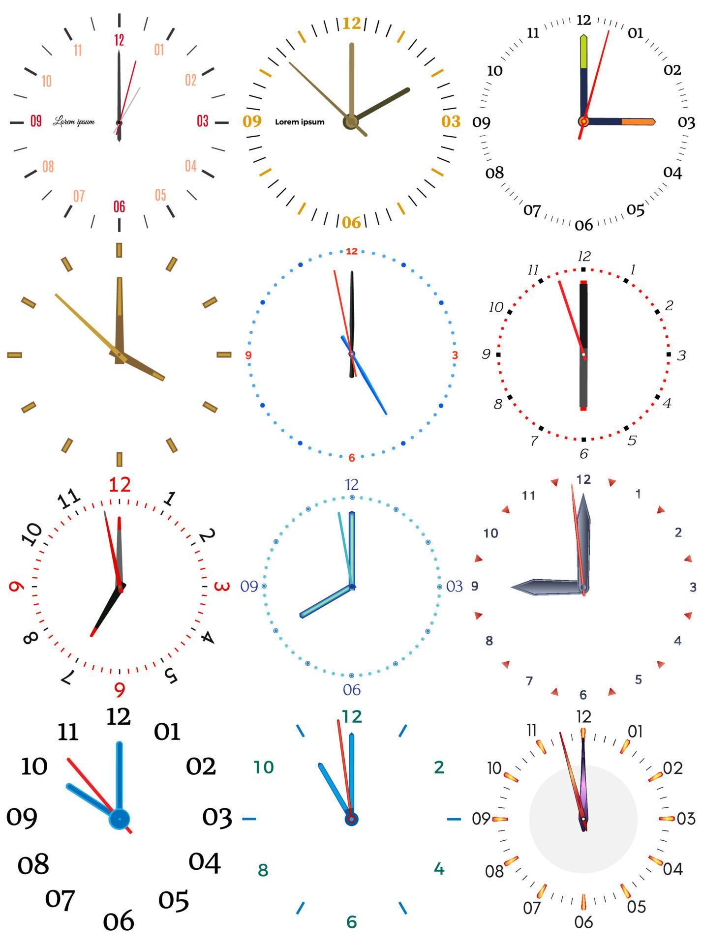 A set of different mechanical clocks with an image of each of the