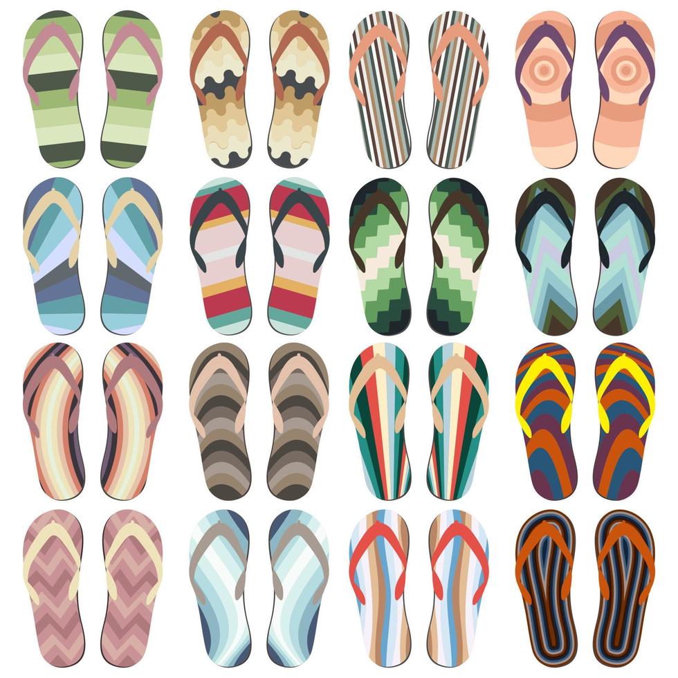 Set of Beach Slippers. Colorful Summer Flip Flops Isolated on White Background vector