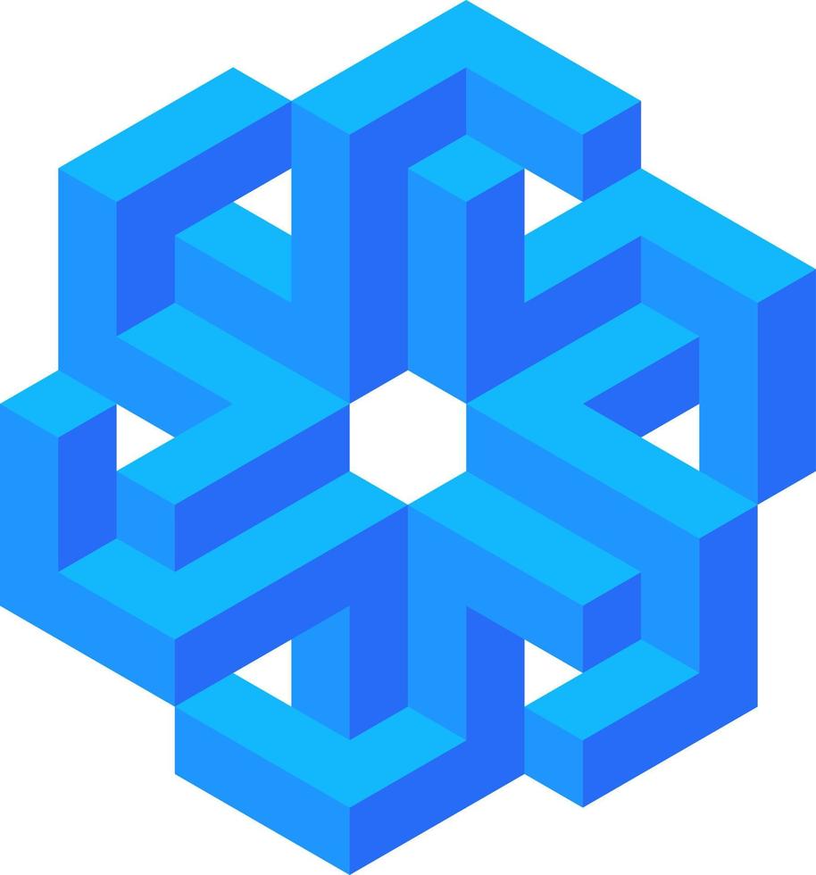 3d optical illusion of impossible shape. 3d illusion circle shape of block cube. 3d geometric infinity shape of circular blocks. Vector illustration for logo, design or art with perspective illusion