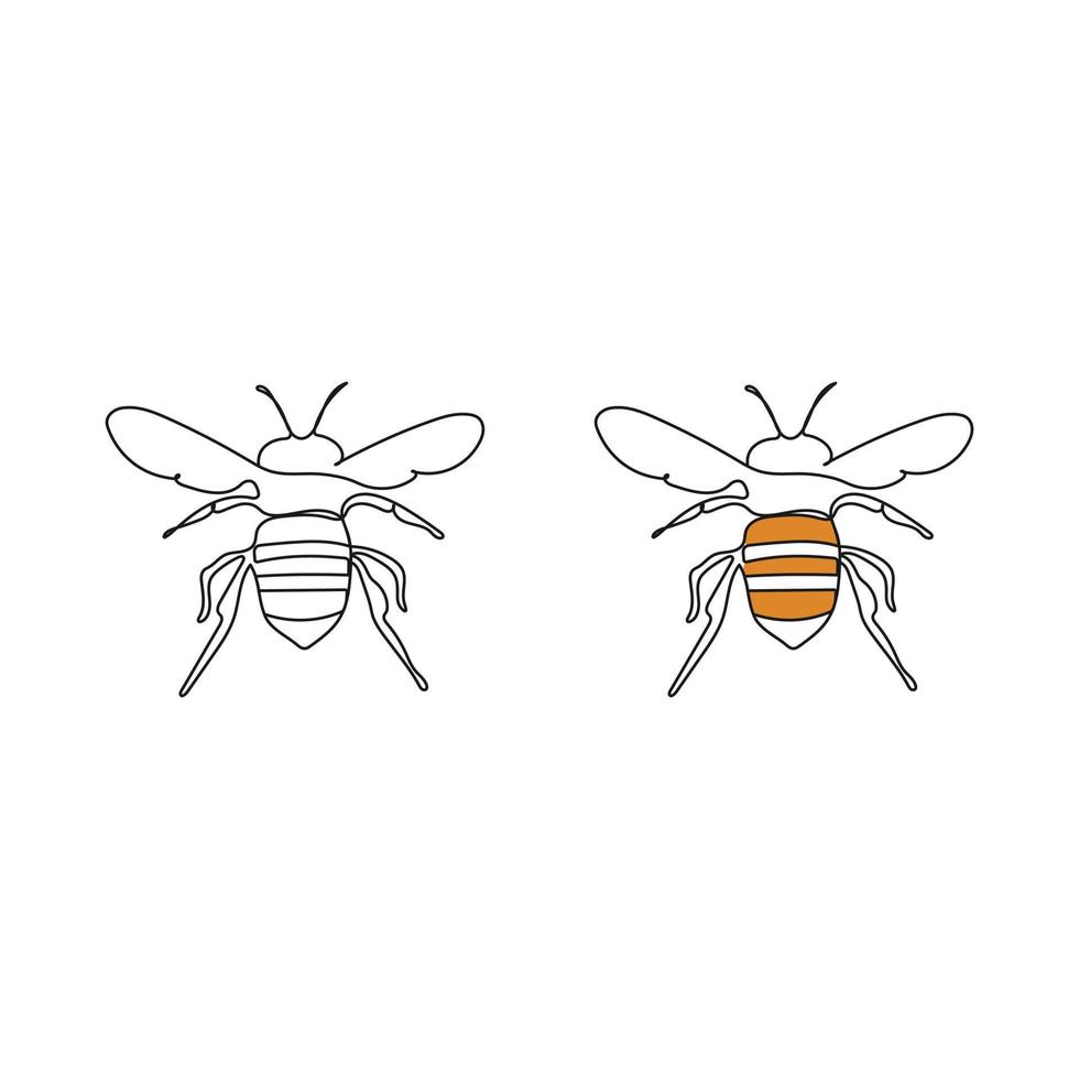 Honeybee in one line drawing style. Insect bee. Hand drawn vector illustration.